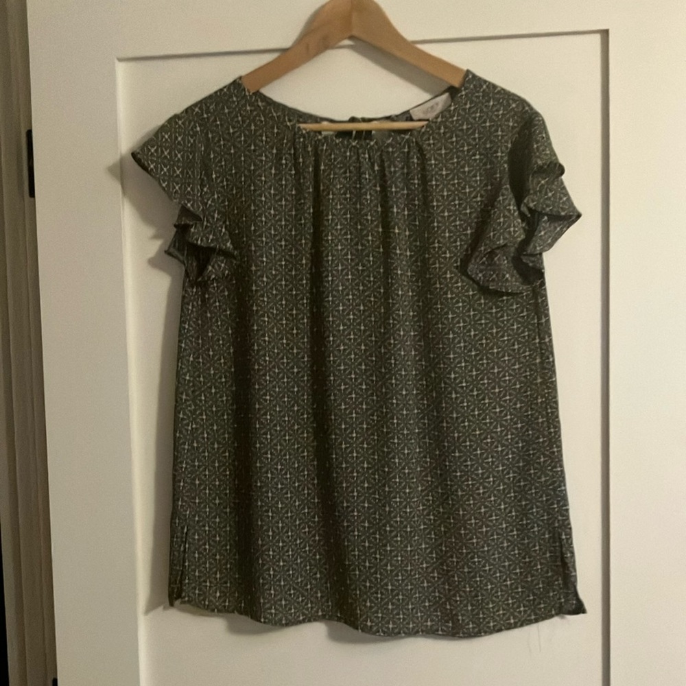 Loft olive and pink blouse